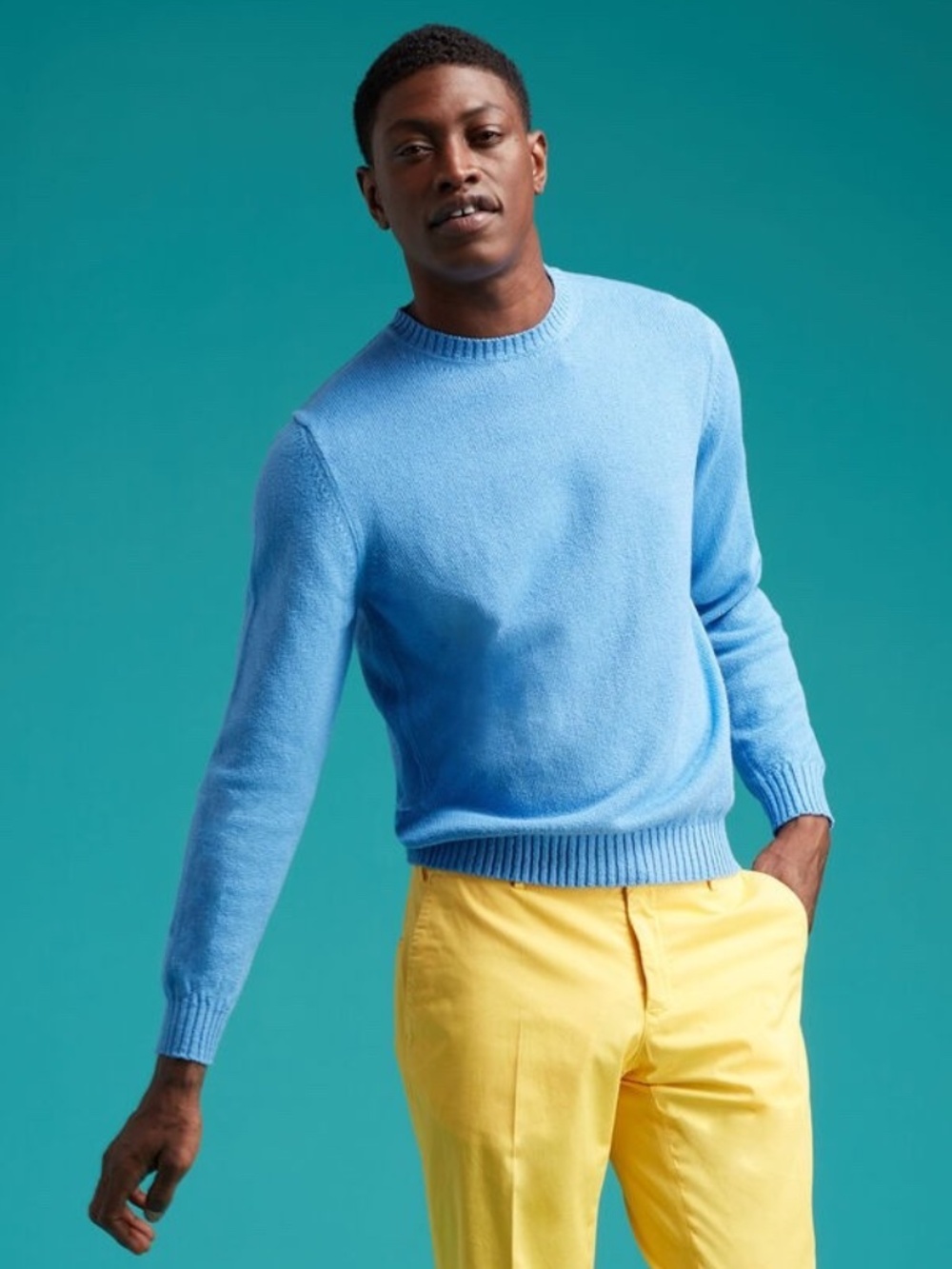 Paul Stuart Boucle Crewneck Sweater Knitted Cotton Long Sleeve Italy Blue Mens M